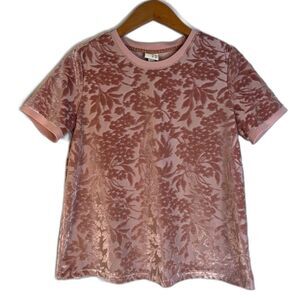 A New Day Pink Velvet Embossed Short Sleeve Crewneck Top Size XS